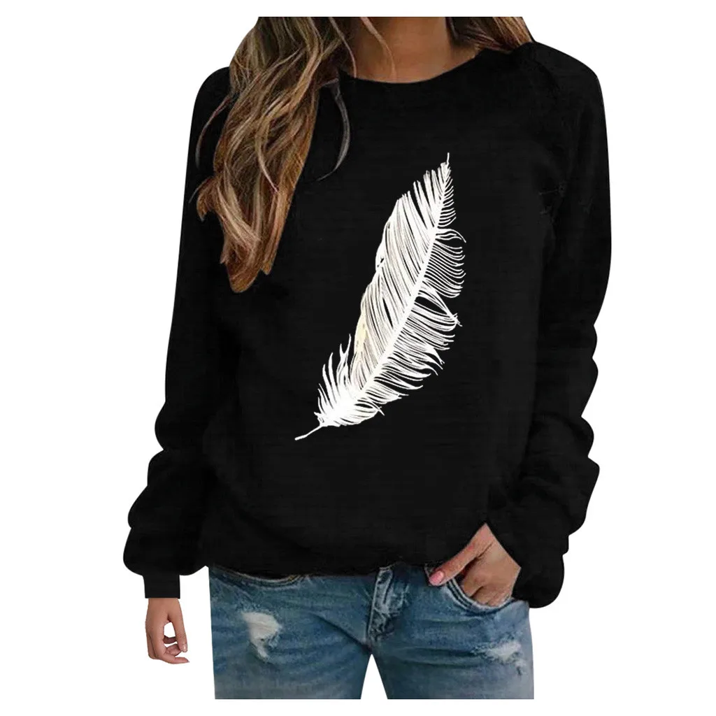 Women Print Round Neck Sweatshirt Long Sleeve Casual Loose Pullover Shirt Blouse Las Mujeres Sweetshirts Спортивный Костюм Женск