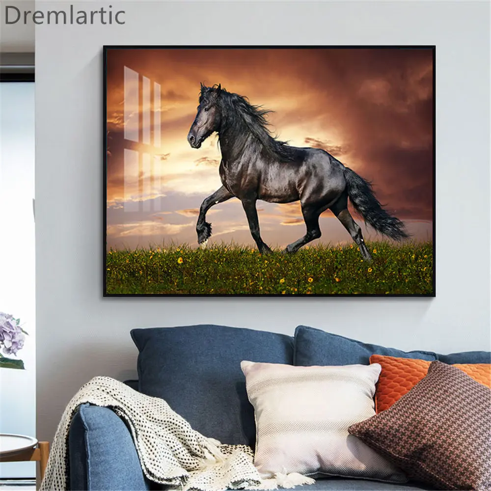 

Horses Running Home Decoration Canvas Painting Wall Silk Poster Cloth Living Room Abstract #21-0121-21
