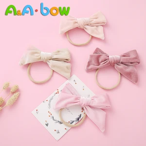 Повязка на голову для девочек, Вельветовая, однотонная, эластичная, нейлоновая, с бантом, 1 шт., повязки для детей