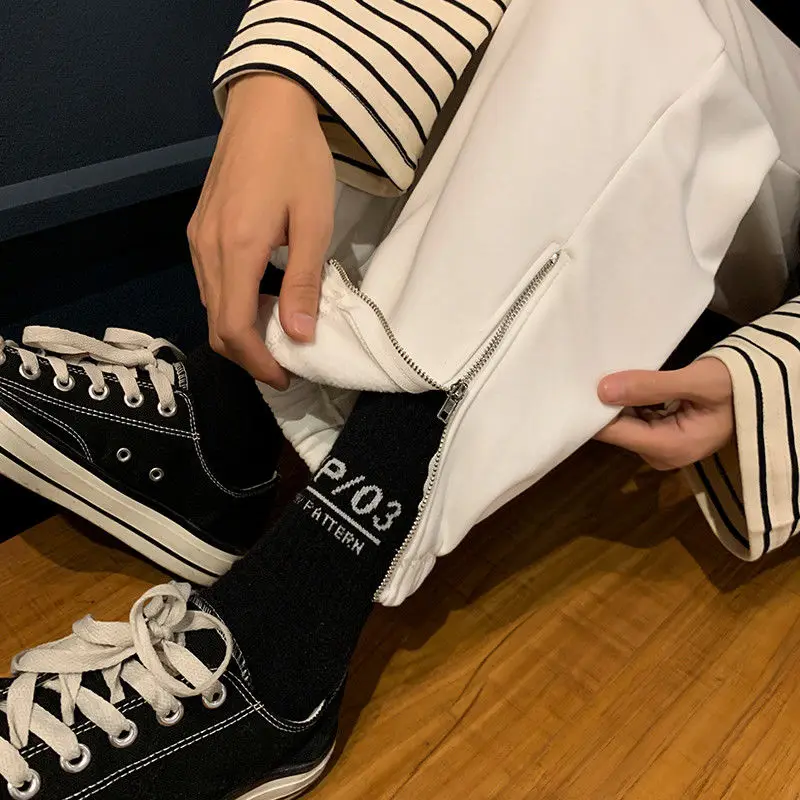 

Casual Pants Harem Drawstring Loose Solid High Waist Side Zipper Korean Style Soft Leisure All-match Ins Female Fashion Chic New