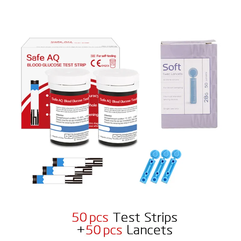 50 Test Strips Безопасный умный 5S 0.6ul глюкометр с тестовыми полосками и иглами для диабетиков медицинский глюкометр английский - Цвет: 50 Test Strips