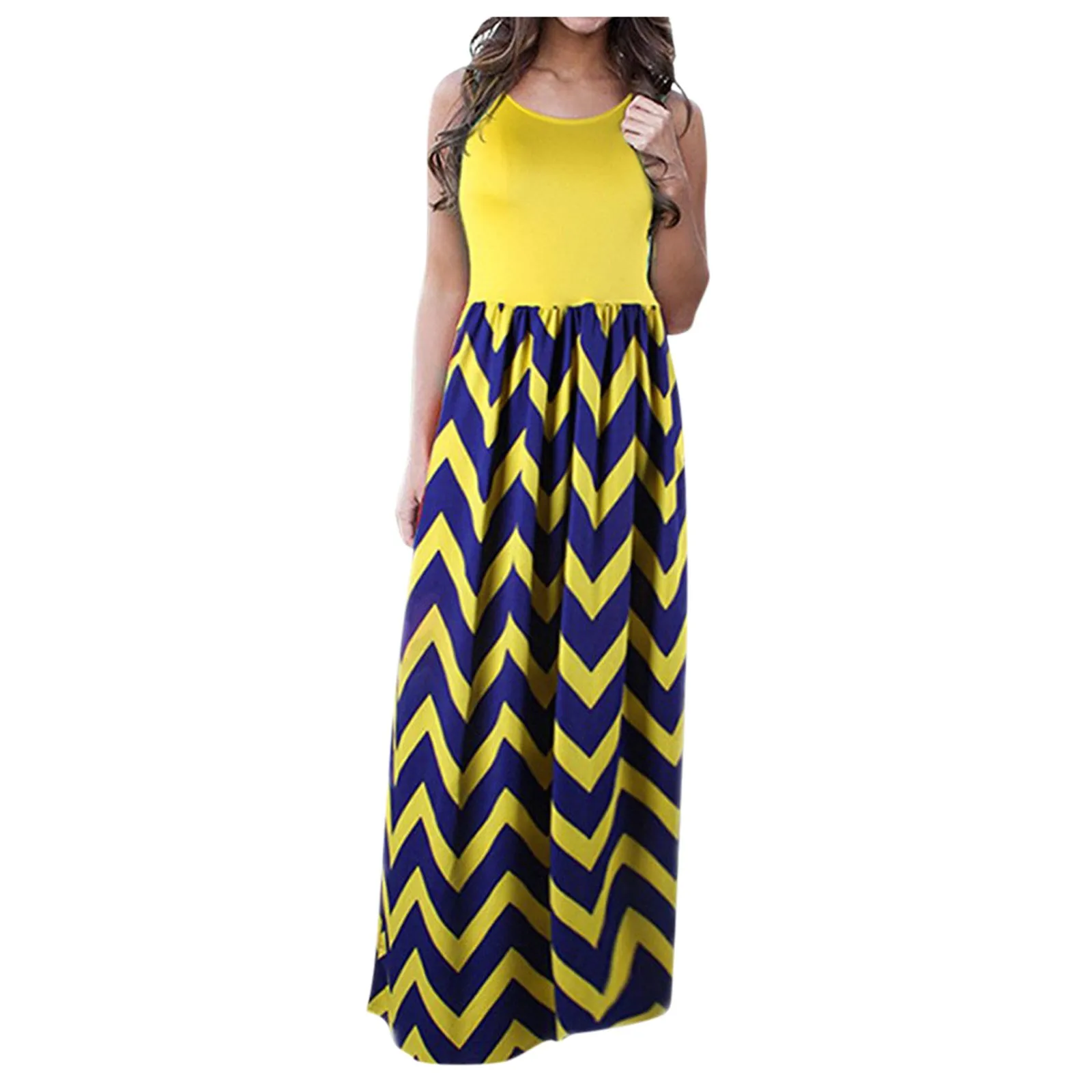 

2021 Vintage Fashion Women's Casual Striped Long Boho Dress Lady Beach Sleeveless Summer Sunderss Tank Maxi Dress vestido