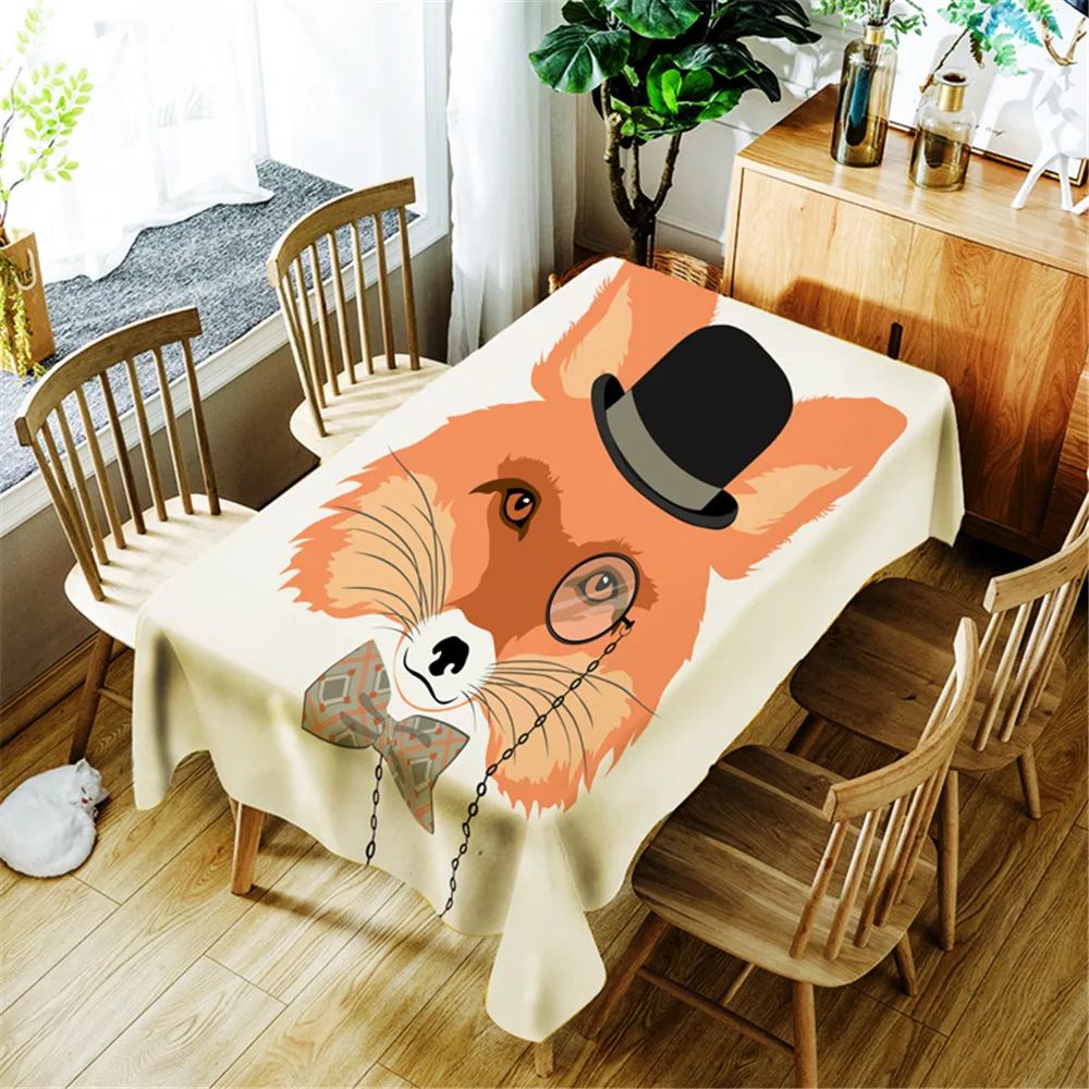 

Cartoon Orange Mr Fox Printing Polyester Waterproof Tablecloth Home Decoration Washable Dustproof Rectangular Table Cloth