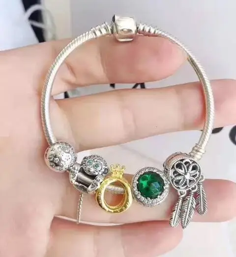 

925 Sterling silver Crystalized Sneeuwvlok Sluiting Snake Chain Basic Armbanden pan bracelet Fit Vrouwen Bead Charm