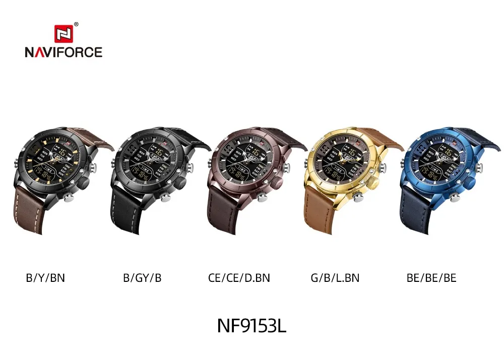 NAVIFORCE, военные спортивные светодиодный цифровые часы, мужские водонепроницаемые кварцевые аналоговые часы, ремешок из натуральной кожи, модные наручные часы