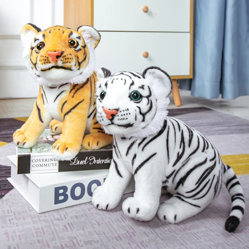 

Имитация тигра, плюшевая игрушка, мягкие набивные животные, реалистичные белые, желтые, тигр, ягуар, кукла для детей, подарок на день рождени...