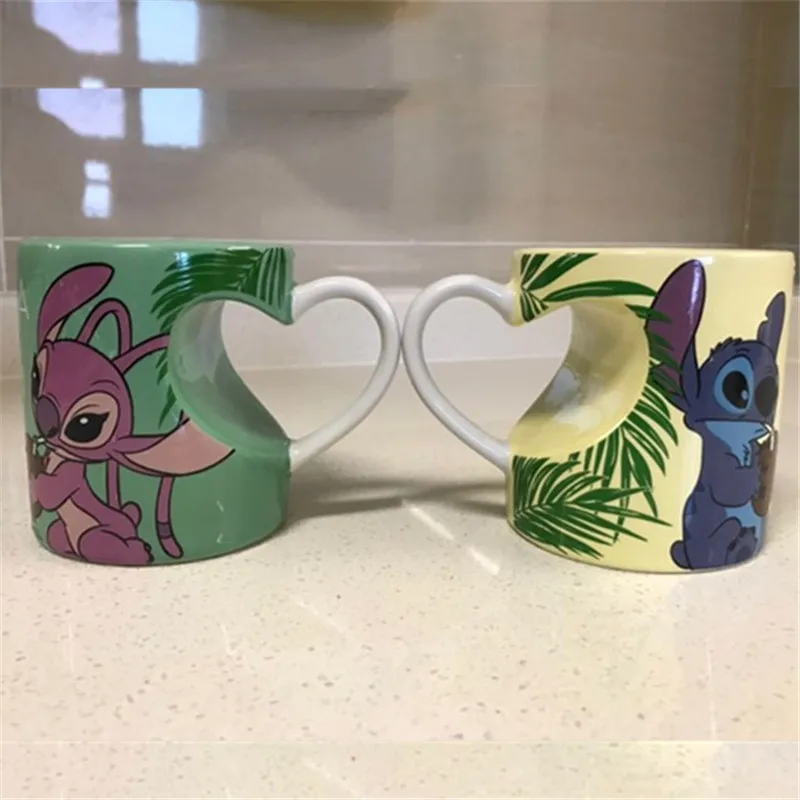 green 01 yellow 02 350 мл Дисней Ститч мультфильм чашка для воды Молоко Кофе Чай керамические кружки домашний офис Коллекция чашки любовь пара фестиваль подарки - Цвет: green 01 yellow 02