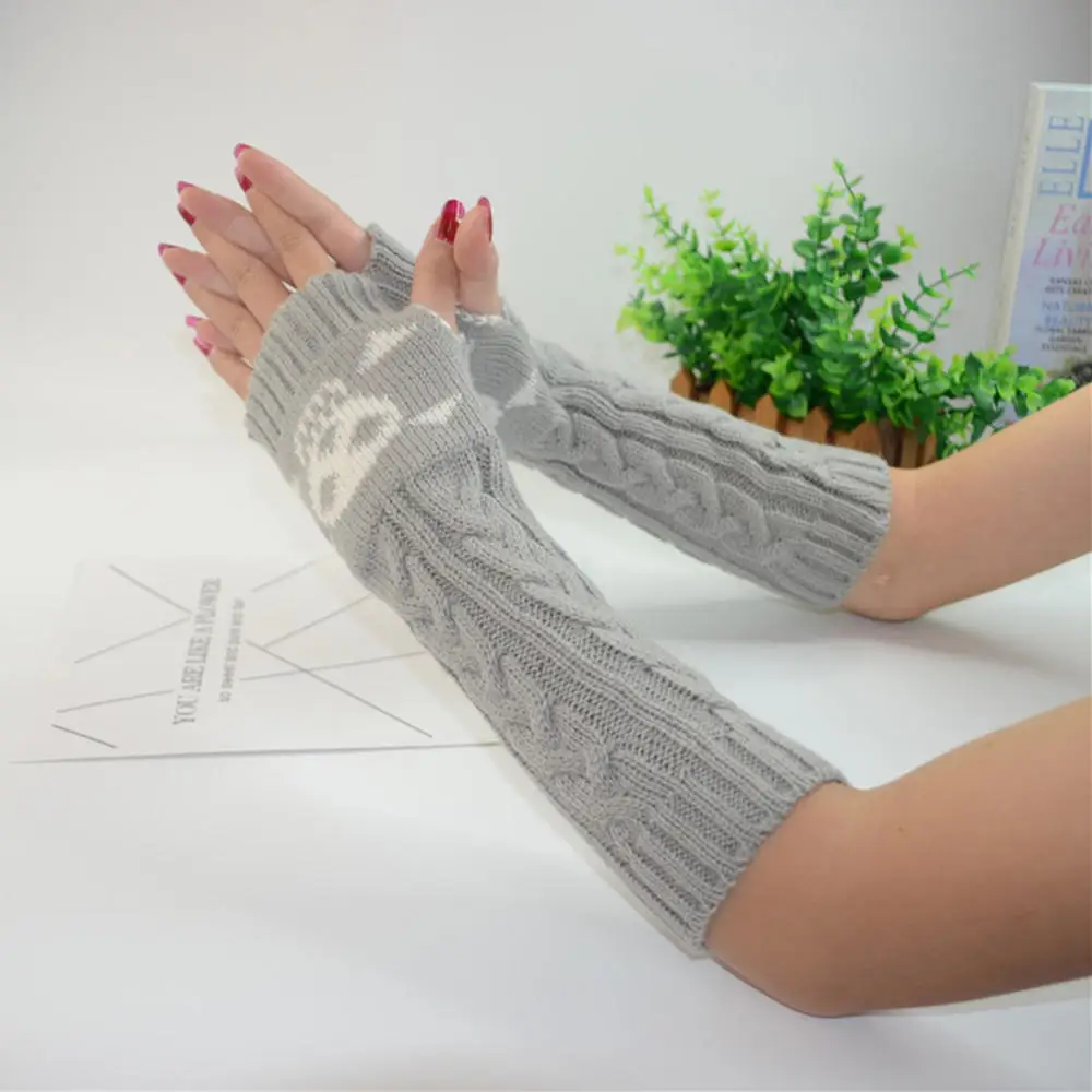 Женские перчатки без пальцев с принтом черепа женские зимние вязаные в стиле эмо