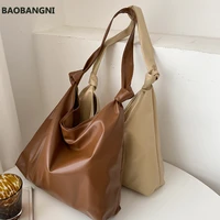 large womens shoulder bag trend soft pu leather shopper tote solid color shoulder bag ladies quality retro female handbags