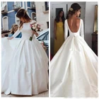 ТРАПЕЦИЕВИДНОЕ свадебное платье с открытой спиной, новинка, белого цвета, женское платье с длинным рукавом, на заказ
