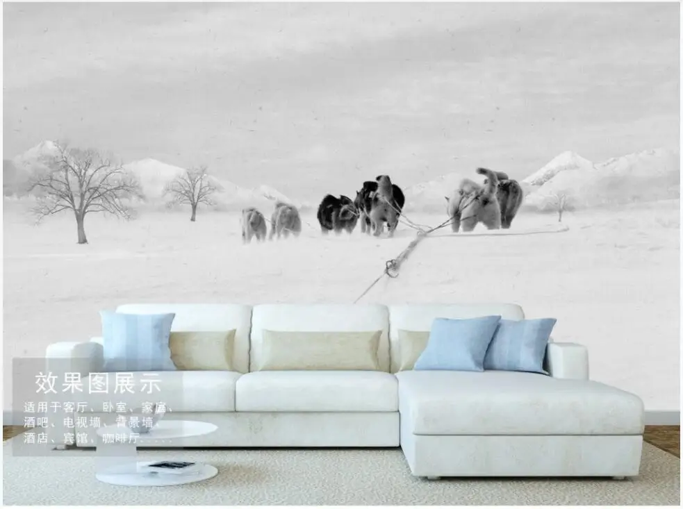 

Custom photo 3d wallpaper Europe snow scene dog cart background living room home decor 3d wall murals wallpaper for walls 3 d