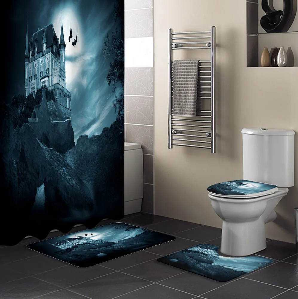 Душевая занавеска для ванной комнаты и ковер в комплекте настенная крышка