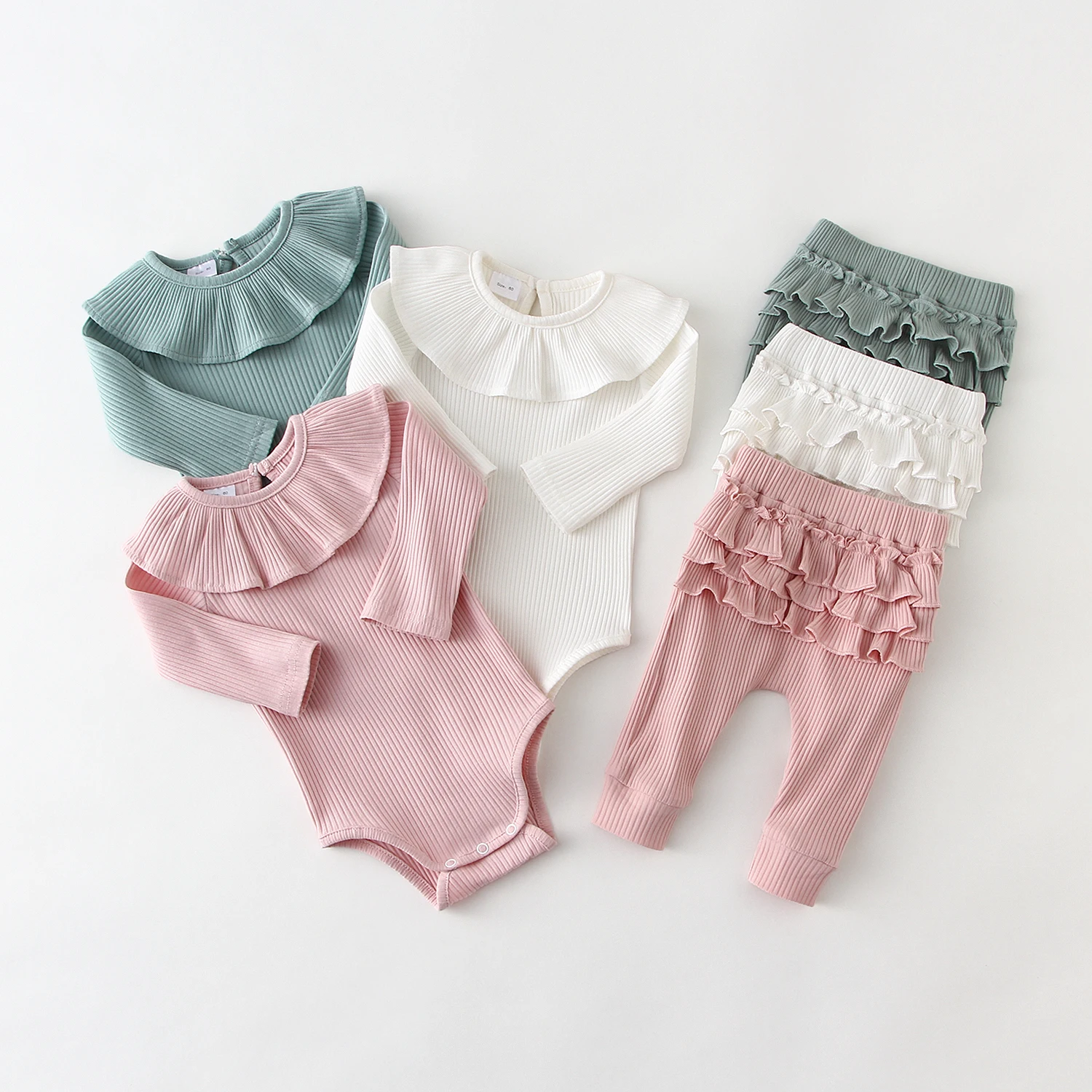 

0-2Years Newborn Baby Girls Ruffle Infant Romper Tops Leggings Pant Clothes Set Long Sleeve Spring Baby Girl Outfits Clothing