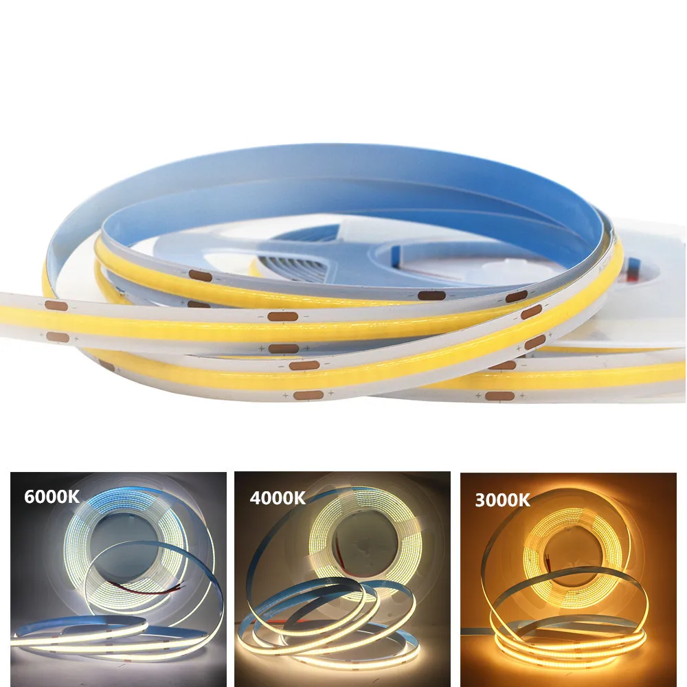 

320/384/528 LEDs/m High Density Soft COB LED Strip Light DC 12V 24V IP20 Flexible Dimmable FOB LED Ribbon Tape 3000K 4000K 6000K