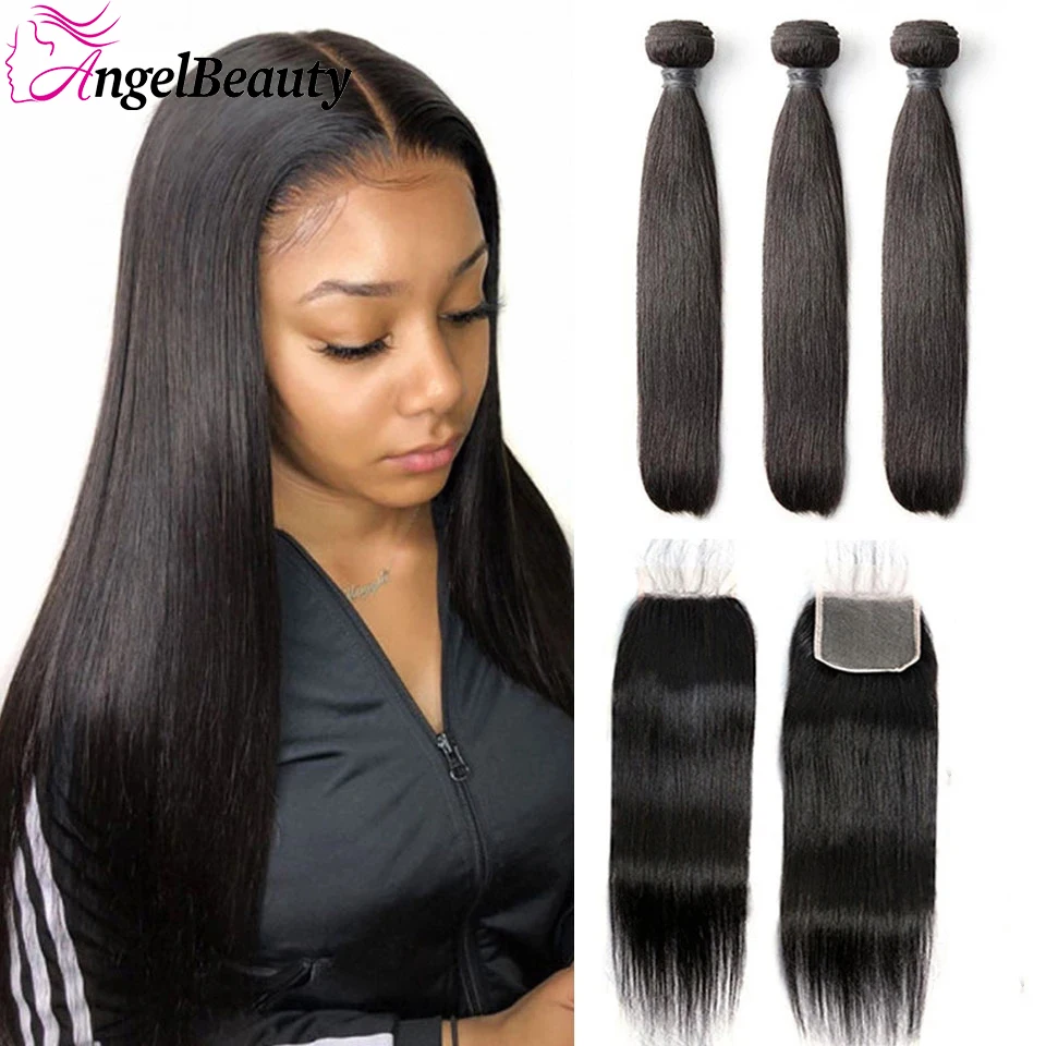 

30 Inch Brazilian Hair Weave Remy Hair 4x4 Straight Bone Long Human Hair 3 4 Bundles With Closure Lace Closures Body Wave Bundle