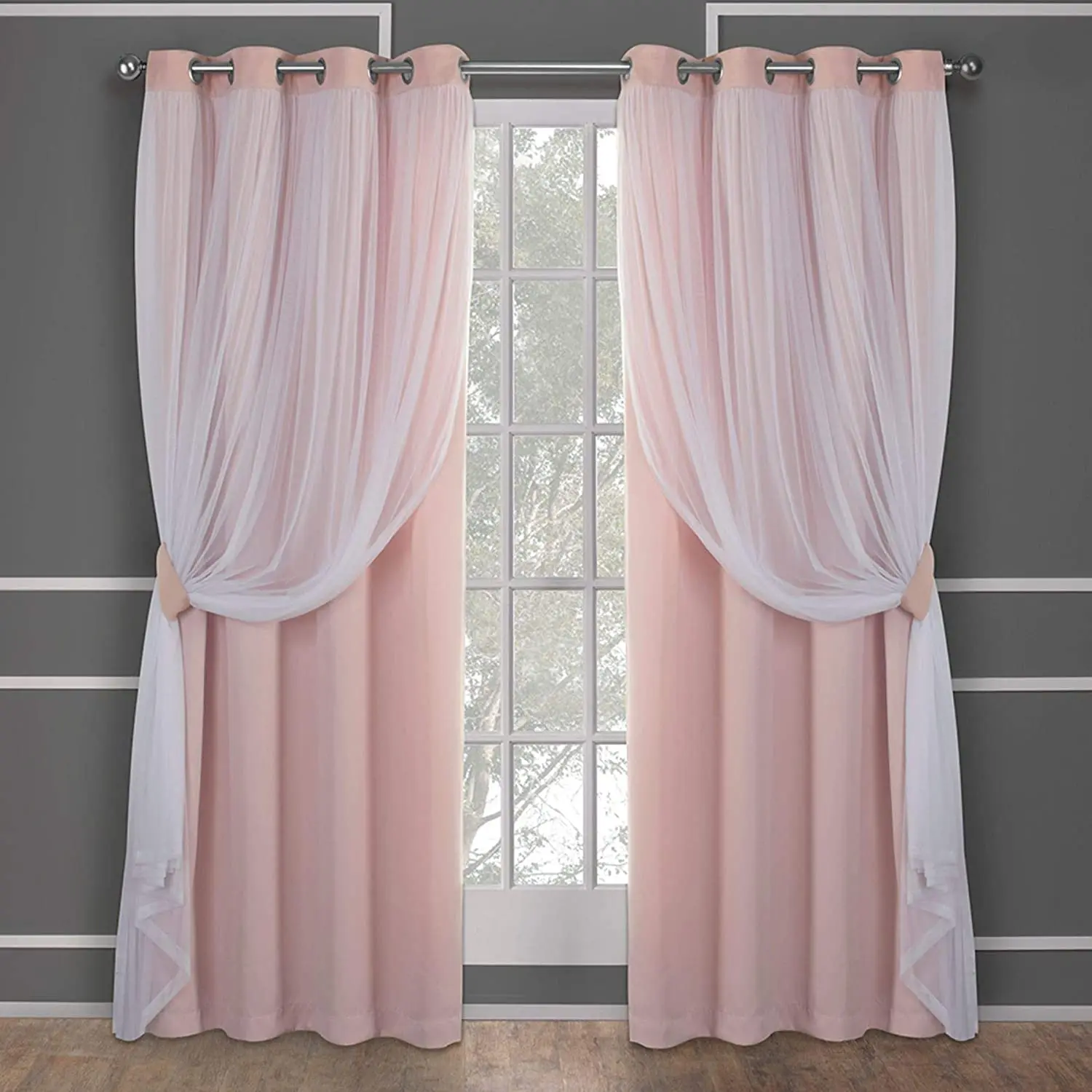 

Pink Black Blackout Eyelet Curtains for princess Living Room Bedroom Thermal Insulated white sheer curtain Window Treatment