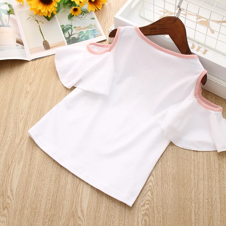 Лето 2020 детские костюмы с единорогом комплект радужной одежды открытыми плечами