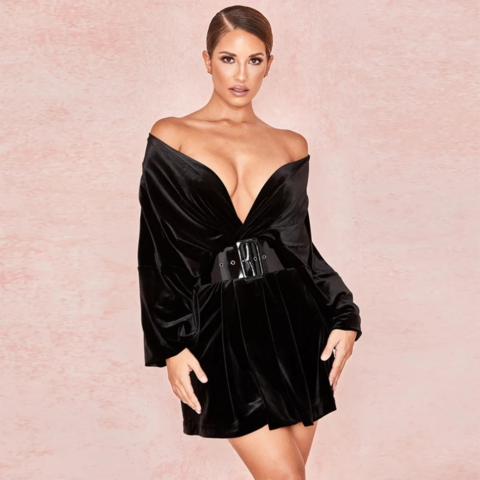 Женское бархатное вечернее платье с глубоким v образным вырезом черное