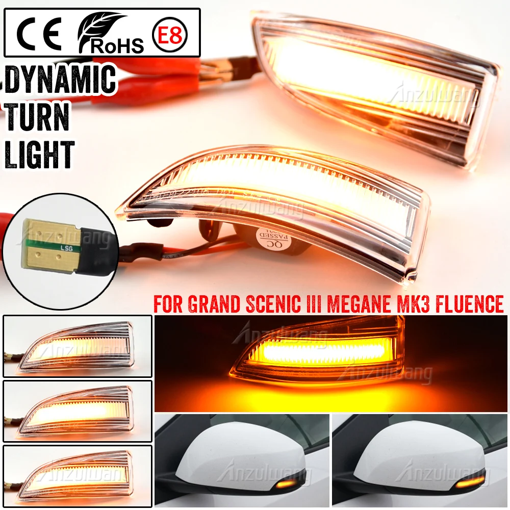 

For Renault Megane MK3 LED Side Wing Rearview Mirror Indicator Blinker Light Dynamic Sequential Flashing Turn Signal Lights