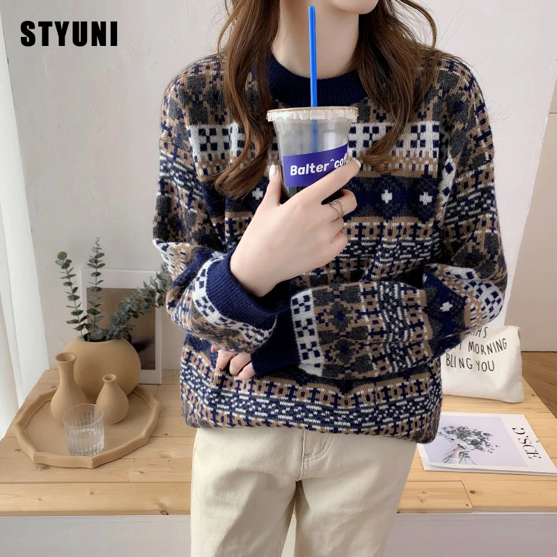 Retro sweater women's design sense 2020 autumn and winter Korean casual long-sleeved loose O-neck pullover | Женская одежда