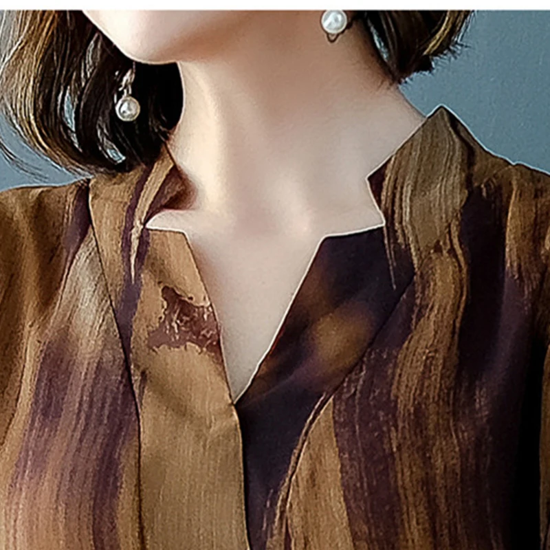 Летнее элегантное шифоновое платье с принтом женское новое v-образным вырезом и