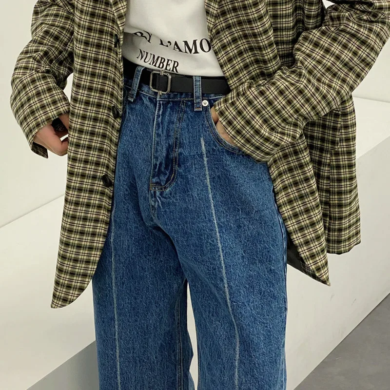 

IEFB Spring New Simple High Waist Denim Trousers Korean Fashion Trend Shows Thin Straight Jeans 2021 Menwear Loose Causal 9Y6218