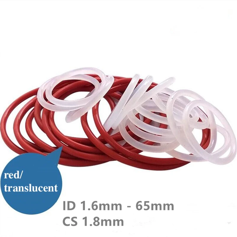 

Custom CS 1.8mm VMQ O Rings 100x Silicon Rubber Washer Gasket ID 1.6mm - 65mm Heat Resist translucent Red