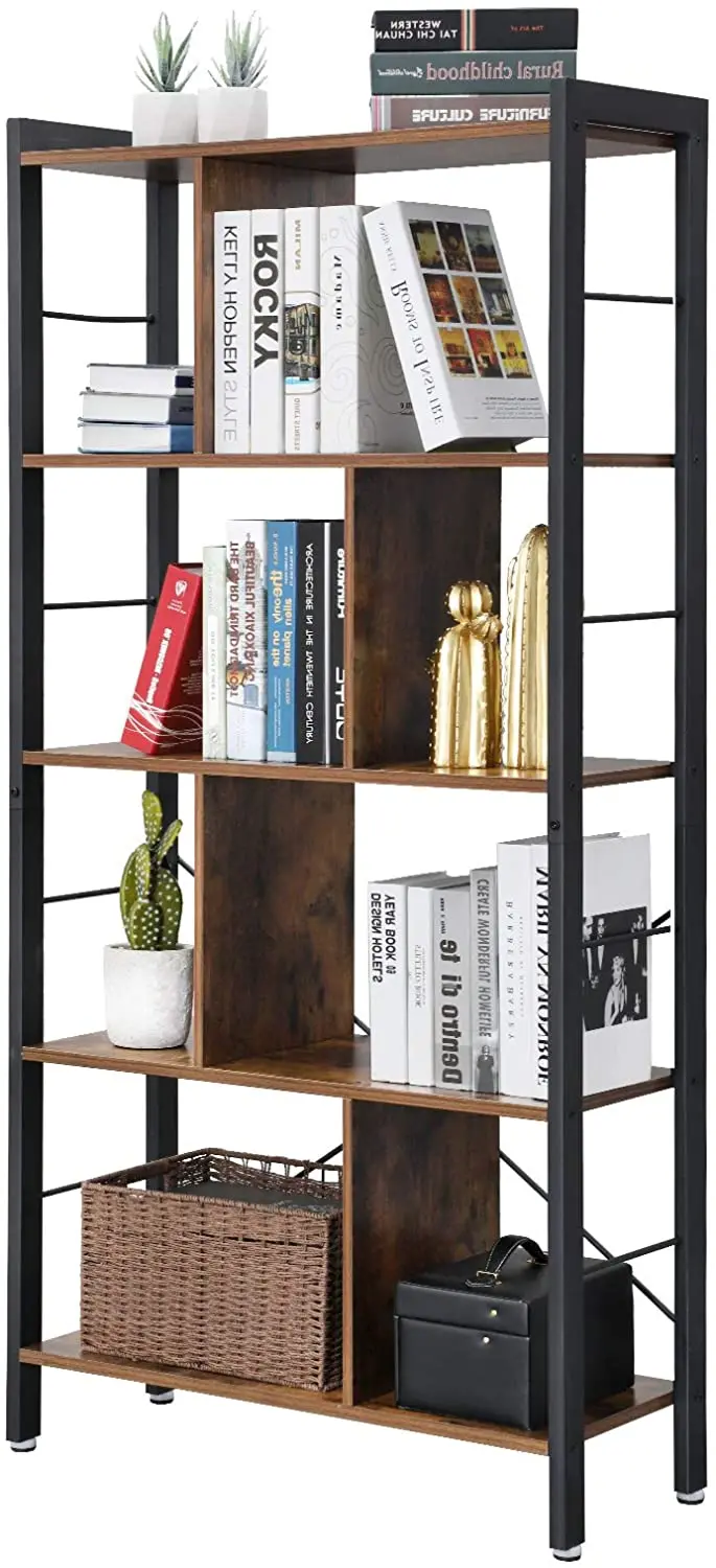 

4 Tier Industrial Bookshelf Floor Standing Storage Rack in Living Room Office Study Large Storage Space Simple Assembly Stable