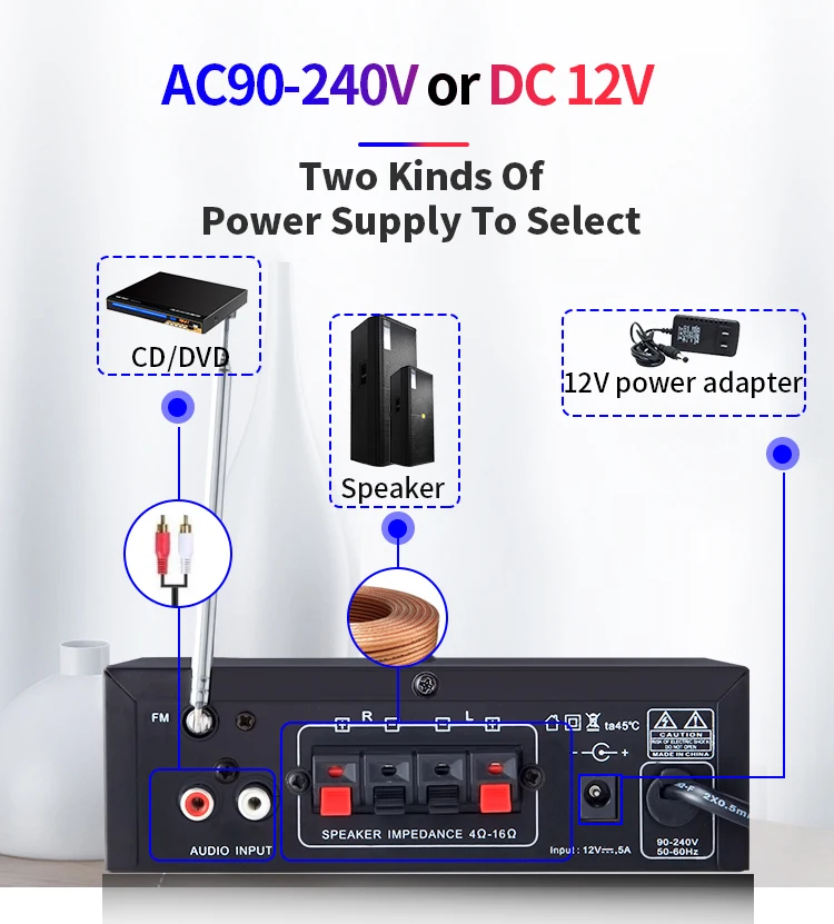 Kinter T2 для bluetooth 2.0CH Усилитель Аудио 20 Вт с usb sd входом fm радио управление сабвуфер ВЧ питание AC220 DC 12 В