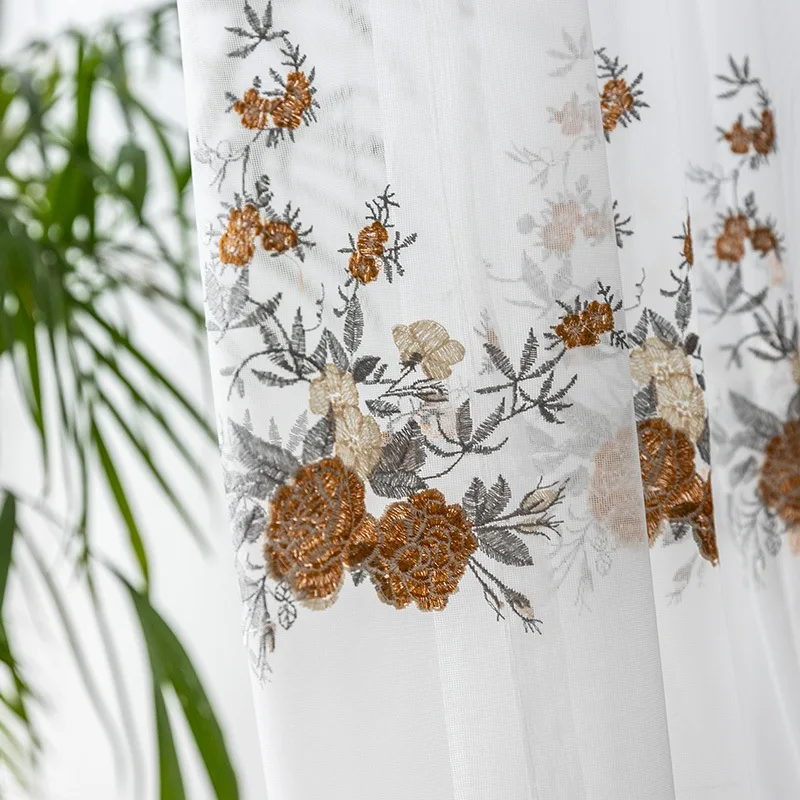 

The New Fashion Simple Home Windows Curtains Embroidered Gauze Small Fresh Embroidery Screens Bedroom Curtains Yarn