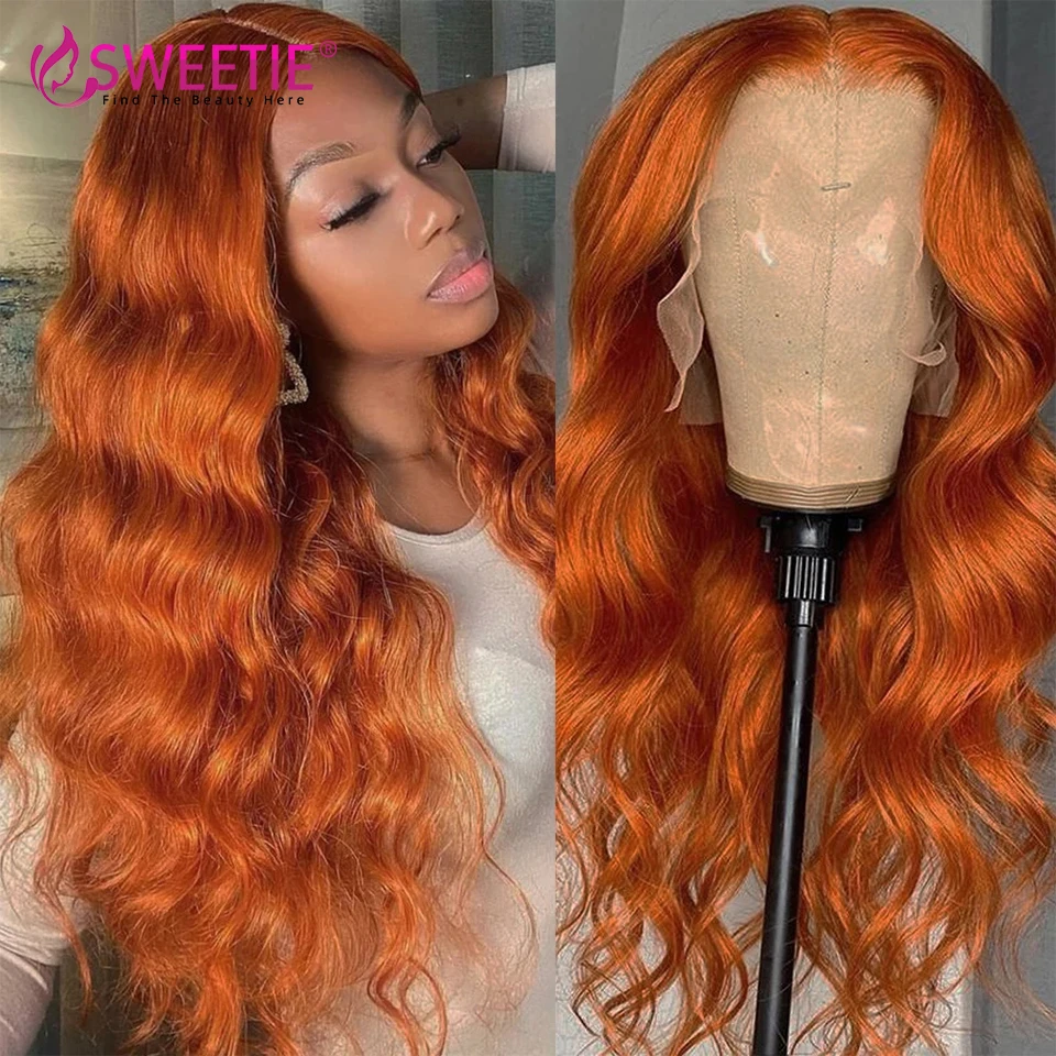 Sweetie 13x4 Orange Ginger Color Lace Front Human Hair Wigs 4x4 Body Wavy Brazilian Lace Closure Wig Pre Plucked Remy Color Wig