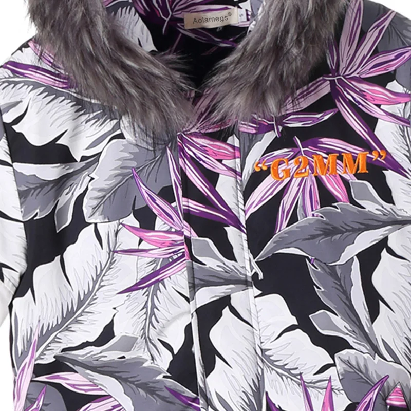 

Aolamegs Plant Leaves Letter Embroidery Hip Hop Winter Jacket Men Warm Thicken Harajuku Fashion Outdoor Couple Windbreaker Coat