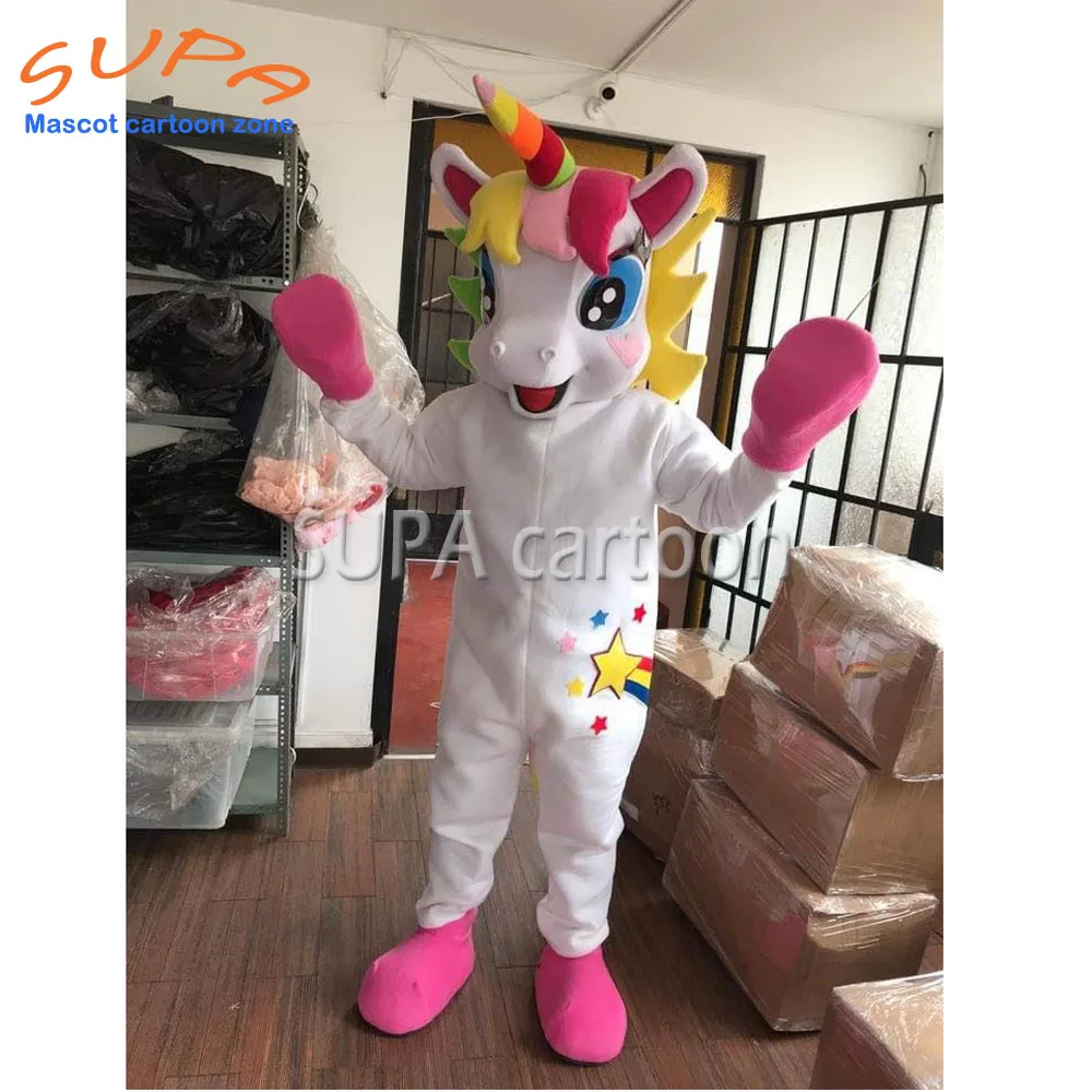

High quality colorful rainbow unicorn mascot Halloween Christmas Birthday Celebration Carnival Dress Props for adult