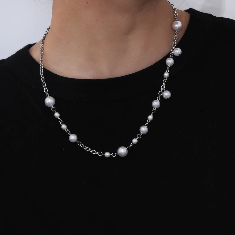 

POTCET Unisex Stainless Steel Pearl Titanium Steel Necklace O-Chain Geometry Fashion Hip Hop Travel Memorial Jewelry