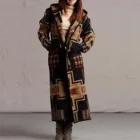 Женская куртка с длинным рукавом, свободная теплая куртка с карманами и отложным воротником в стиле ретро с принтом, Женский пиджак, Прямая поставка