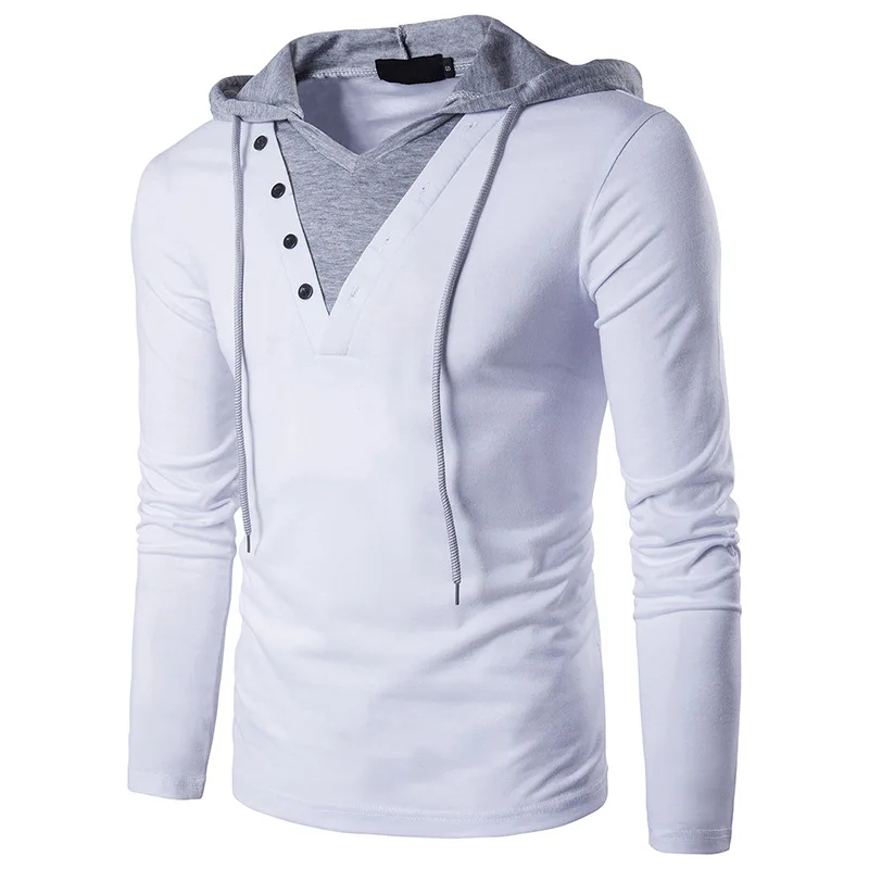 

Men's Hooded T-Shirt Casual Personality Long Sleeve Fake Two Pieces Tops Color Block Patchwork Hooded Pullover