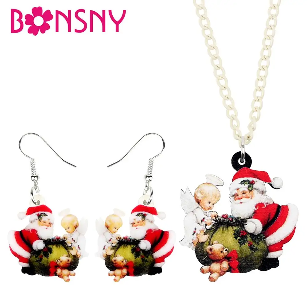 Bonsny акриловые рождественские Санта Клаус ангел набор ювелирных украшений