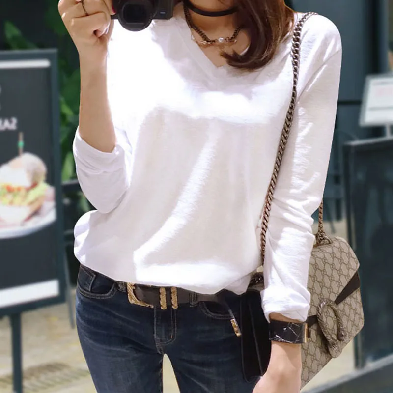 Новинка 2021 одежда nian для весны осени и зимы модная футболка с V образным вырезом