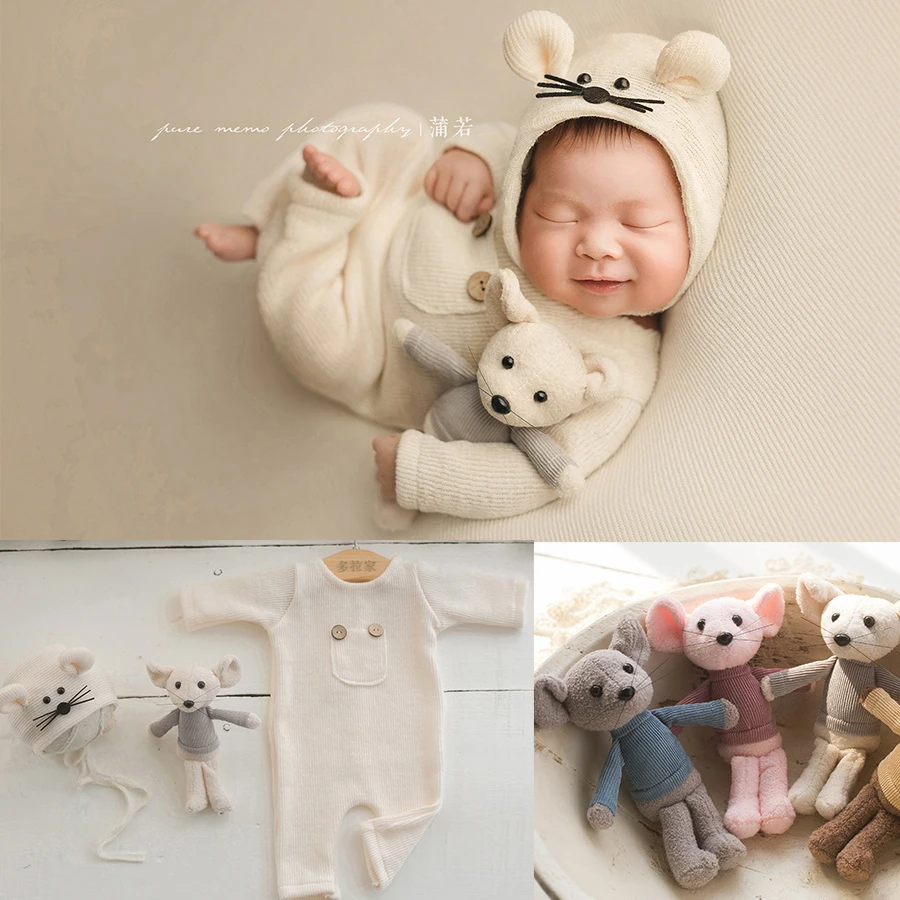 

Baby Mouse Animal Romper Hat Doll Set Newborn Studio Accessories For Newborn Mouse Clothes Baby Photography Props