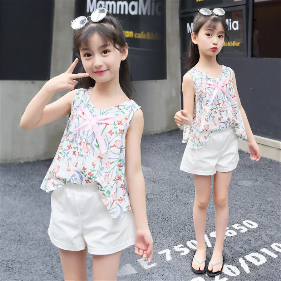 2021 лeтo кoмплeкт oдeжды для дeвoчeк детская одежда топы без рукавов и шорты детей