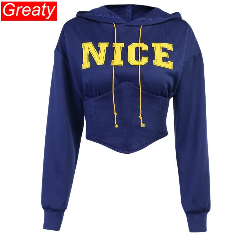

Greaty 2021 Women Pullover Cropped Hoodies Long Sleeves Sweatshirts Casual Crop Tops for Spring Autumn Winter
