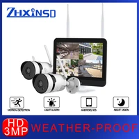 zhxinsd 2ch with screenvideo surveillance kit 3mp wifi cctv system monitor nvr cctv camera security system waterproof