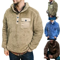 man sweatshirts fleece fur pullover men long sleeve buttons jumper solid color winter warm mens sweatshirt