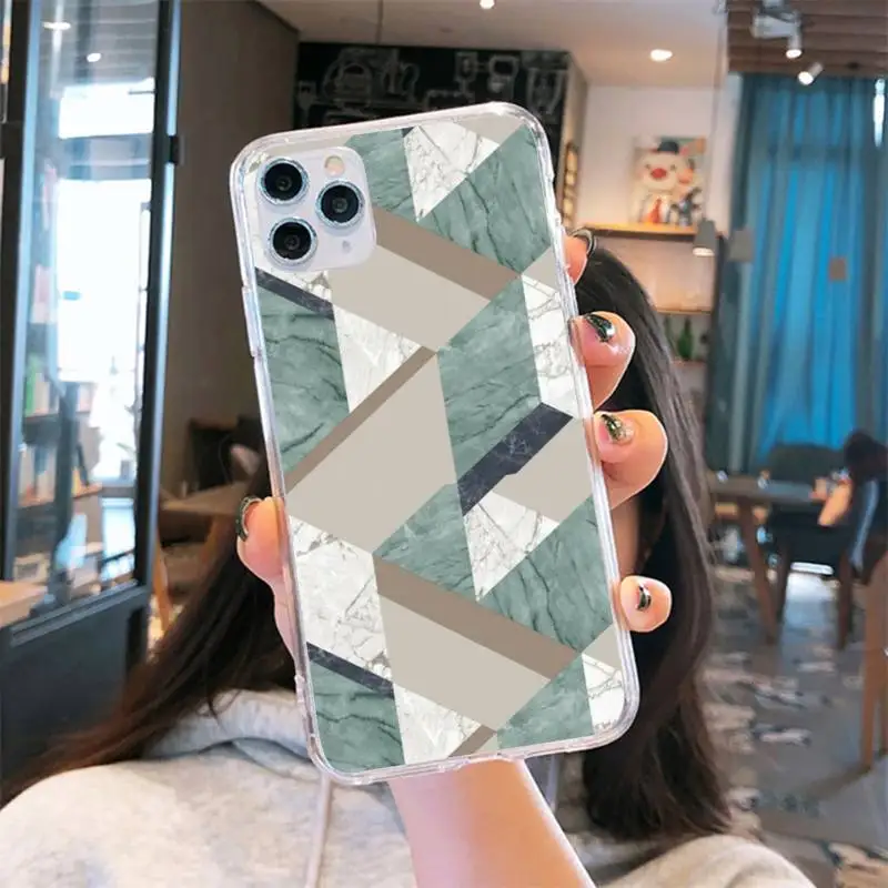

Luxury Texture Geometric Marble Phone Case Transparent for iPhone 6 7 8 11 12 s mini pro X XS XR MAX Plus cover funda shell