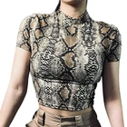 Женский укороченный топ со змеиным принтом, облегающая футболка с высоким воротником, модная эстетичная футболка в стиле Харадзюку, лето 2020