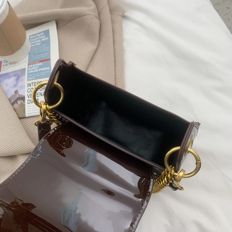 

Bags for Women Soft Patent Leather Crossbody Shoulder Bags for Women High Quality Messenger Bag Ladies Chains Saddle