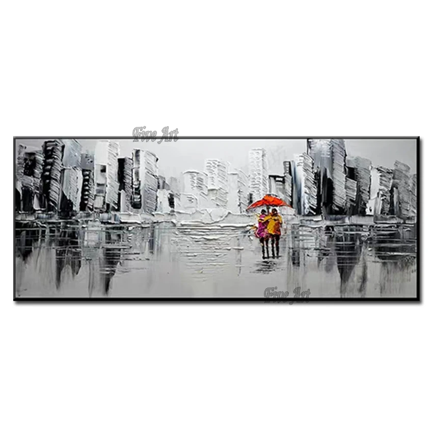 

Real Hand Painted Abstract City Street Scenery Canvas Wall Oil Painting Wall Decoration Textured Art Picture Unframed Artwork