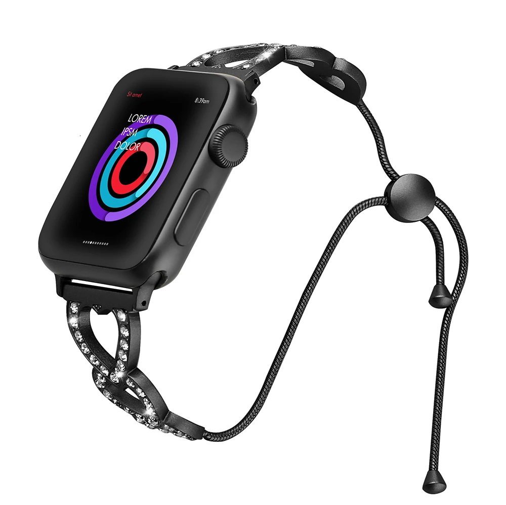 Браслет из нержавеющей стали с бриллиантами для apple watch band 44 мм 40 iwatch series 5 4 3 2