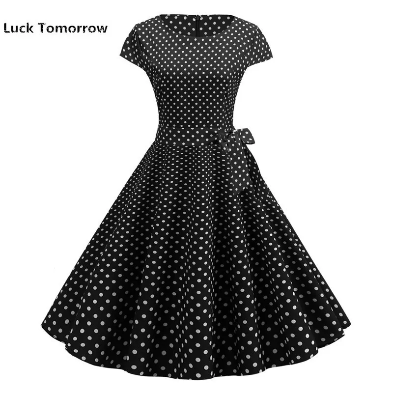 Летнее винтажное женское платье в горошек элегантное вечернее средней длины