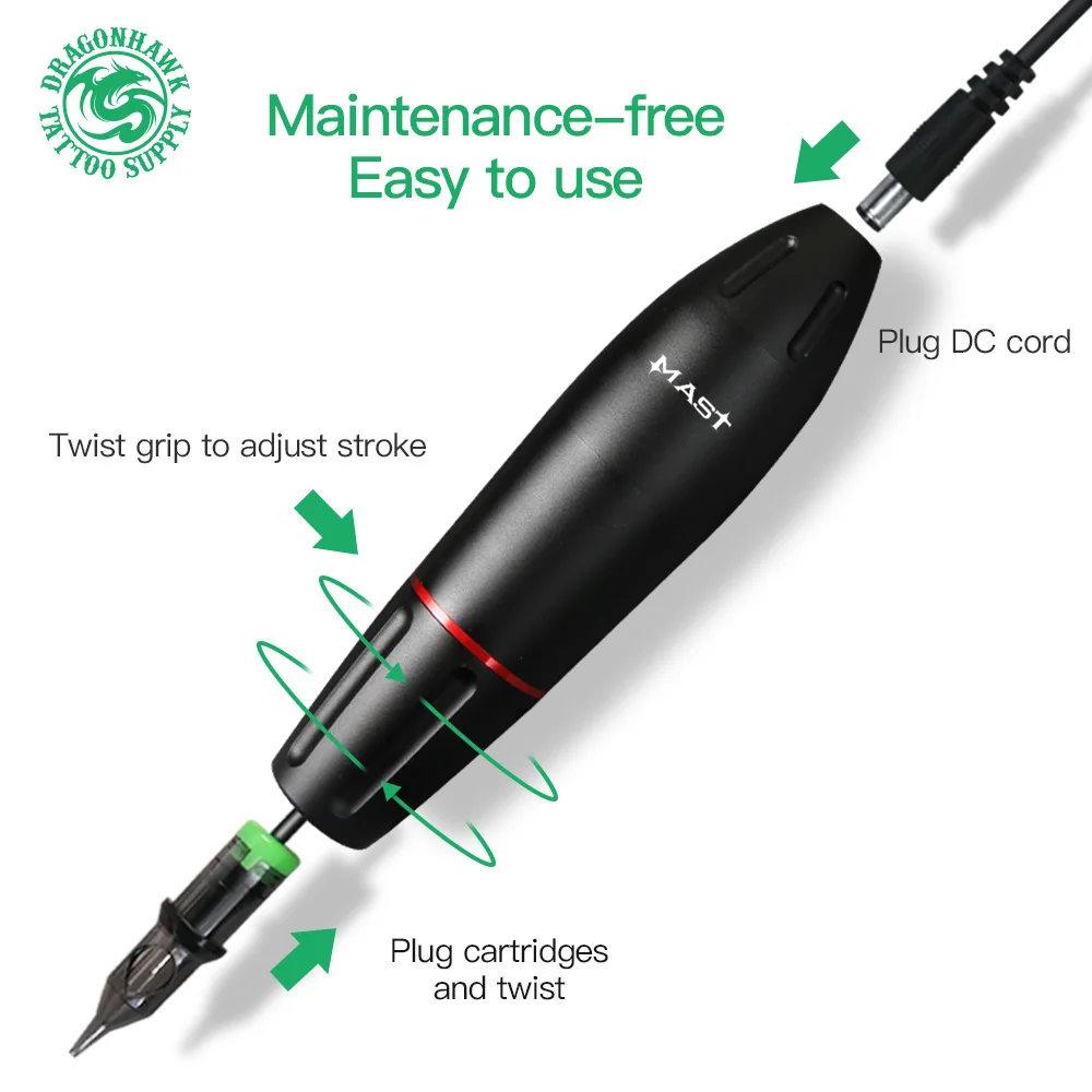 Mast Rotary Tattoo Pen Dragonhawk Stable Work Alloy Makeup Machine Pen Cartridge Needles 3.5mm Stroke Tattoo Supplies
